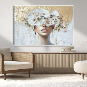Golden Petal Wall Art - Canvas Print Flower Head Woman