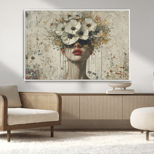 Abstract Floral Women Patel Wall Art Canvas Print
