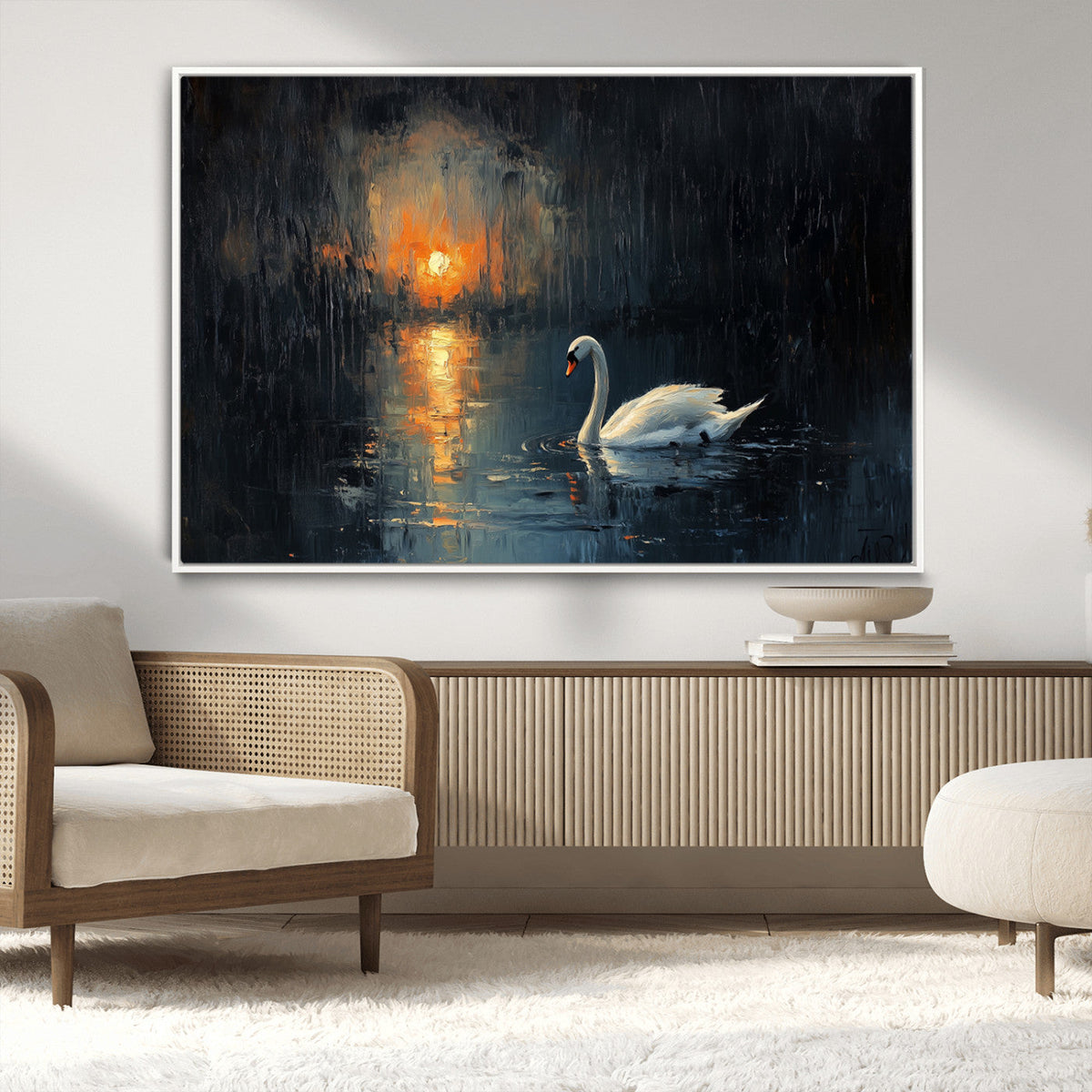 Abstract Swan on Water Wall Art Canvas Print - Elegant