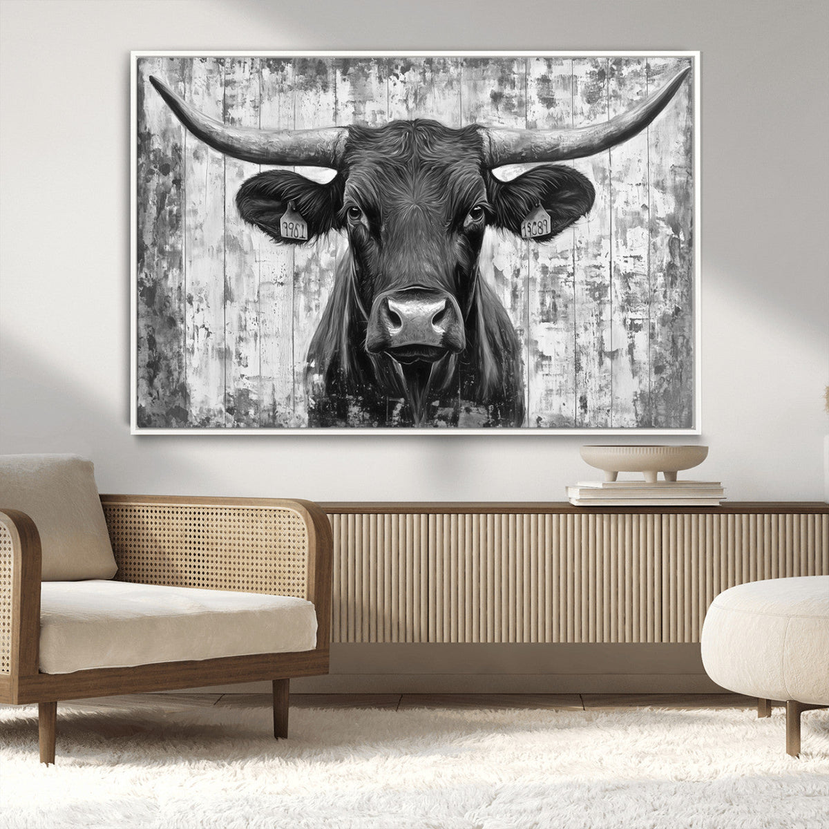 Abstract Longhorn Bull Wall Art Canvas Print - Rustic Texas