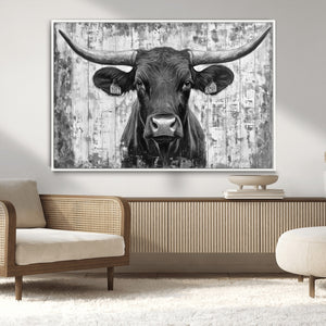 Abstract Longhorn Bull Wall Art Canvas Print - Rustic Texas