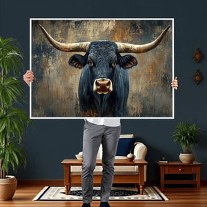 Texas Western Wall Art Canvas Print - Abstract Cow Longhorn