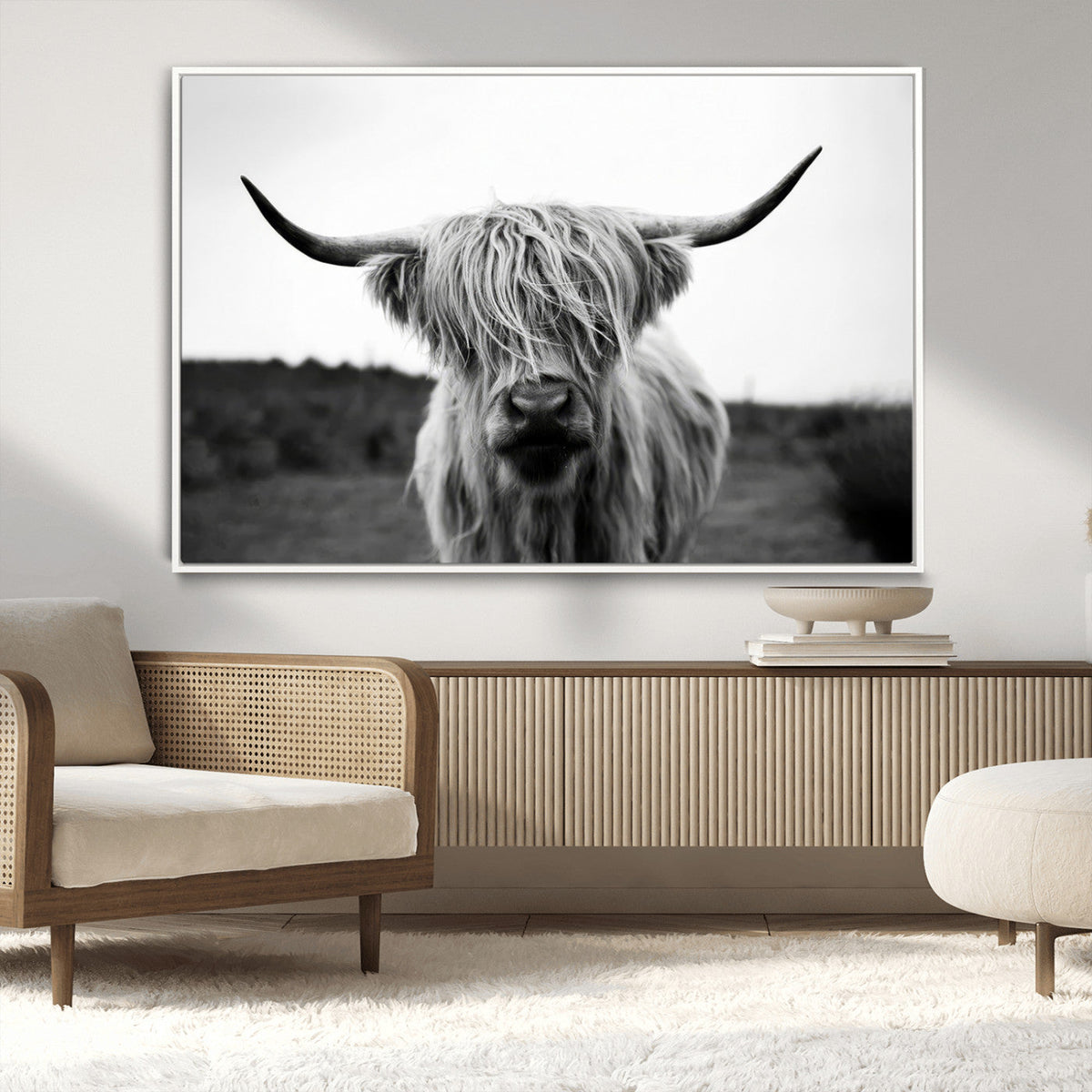 Highland Cow Wall Art | Black and White Farmhouse Decor |