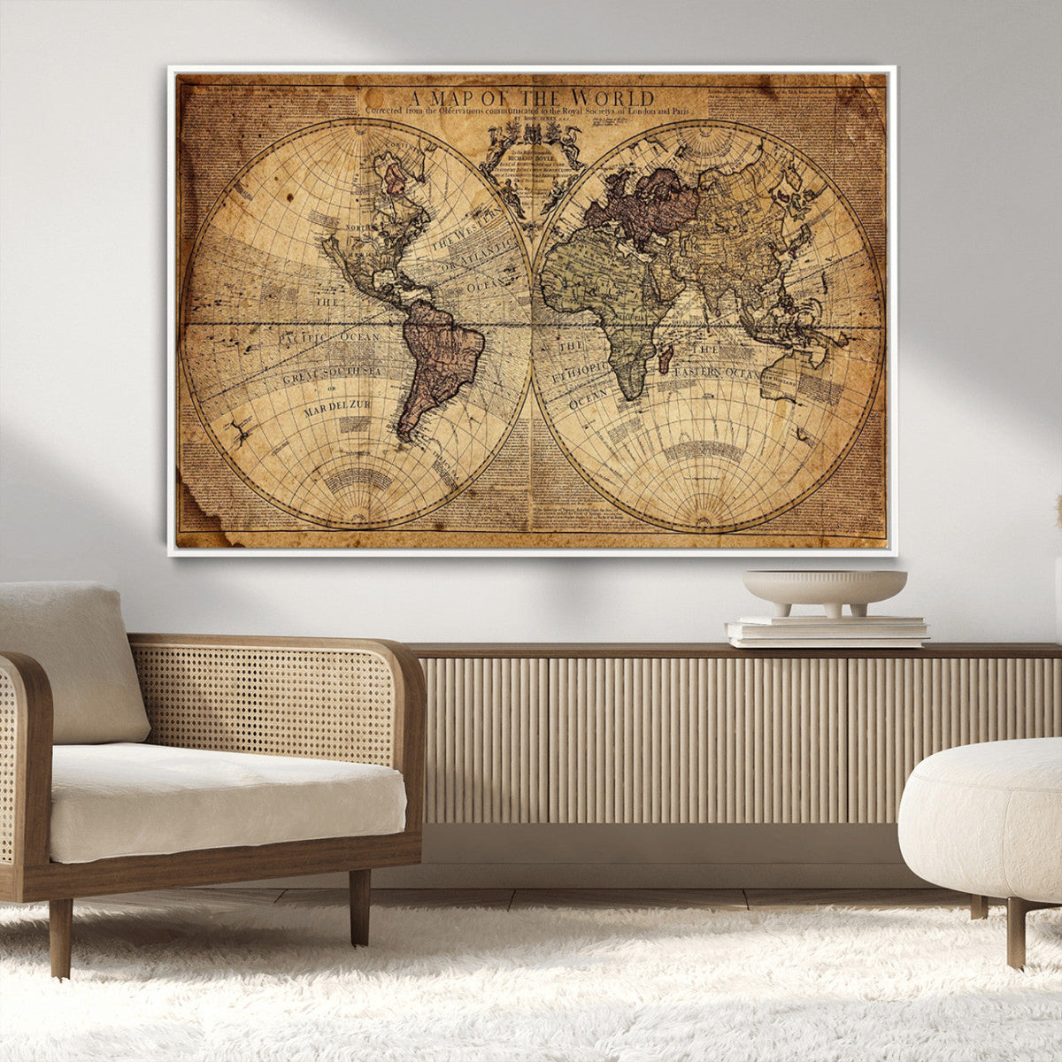 Vintage World Map Wall Art Canvas – Antique Style Push Pin