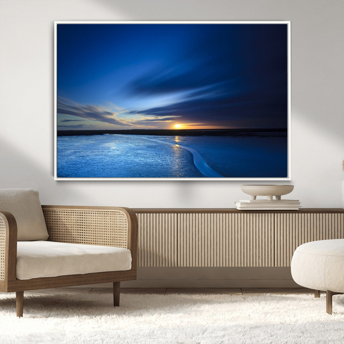 Blue Sunset Ocean Canvas Wall Art Print – Serene Coastal