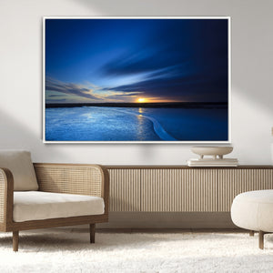 Blue Sunset Ocean Canvas Wall Art Print – Serene Coastal