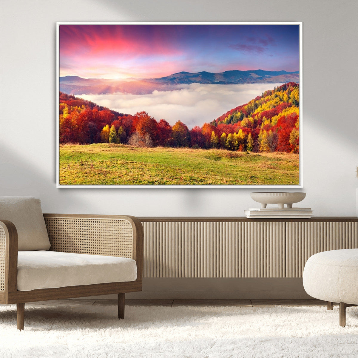 Autumn Mountain Foggy Landscape Wall Art Canvas Print |