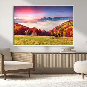 Autumn Mountain Foggy Landscape Wall Art Canvas Print |