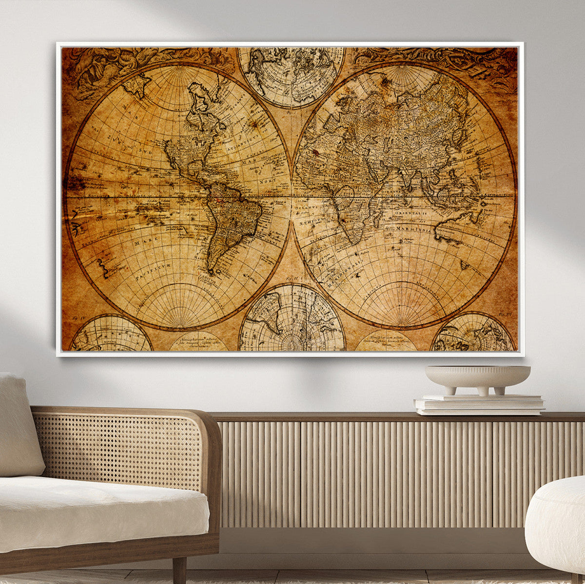 Vintage World Map Canvas Print – Antique Push Pin Travel