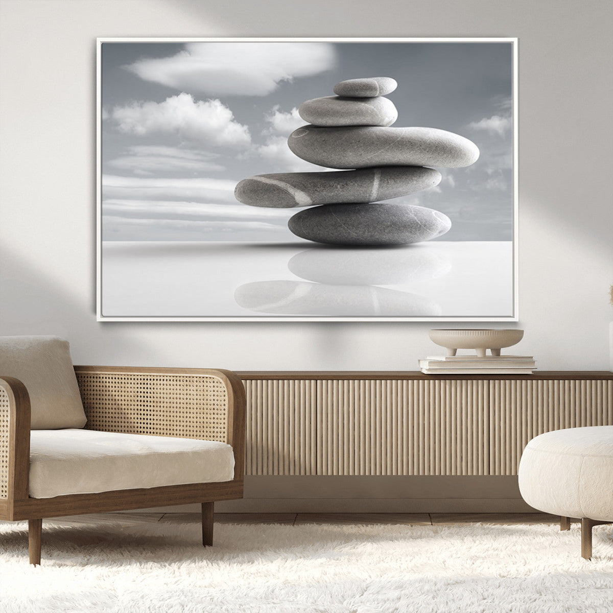Still Life Black and White Zen Stones Wall Art Canvas,