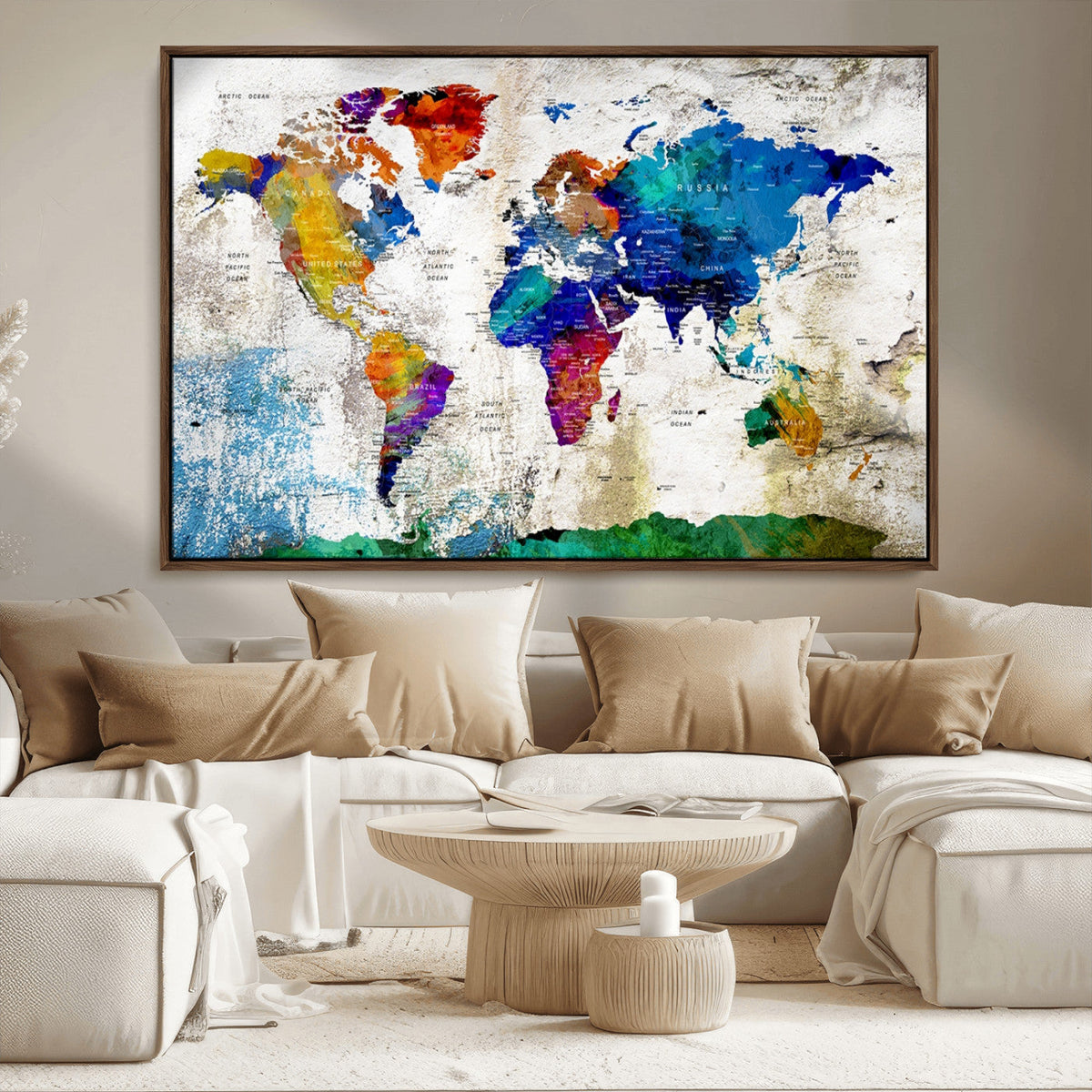 World Map Canvas Print – Framed Travel Map Wall Art for