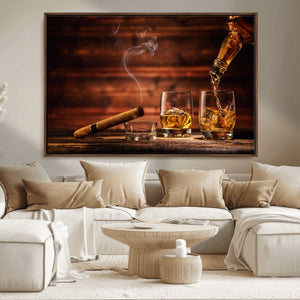 Whiskey and Cigar Wall Art Canvas | 3 Panel Bar Room Decor