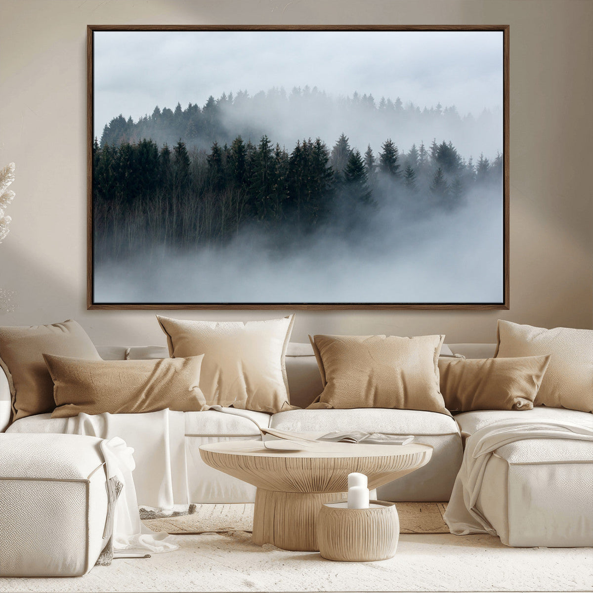 Autumn and Misty Trees in the Forest Wall Art Canvas Print,