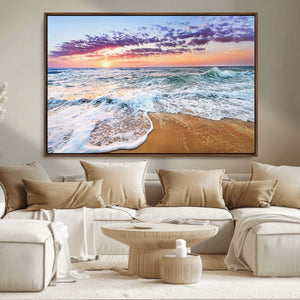 Coastal Sunset Art Beach Canvas Wall Art Print | Ocean Waves