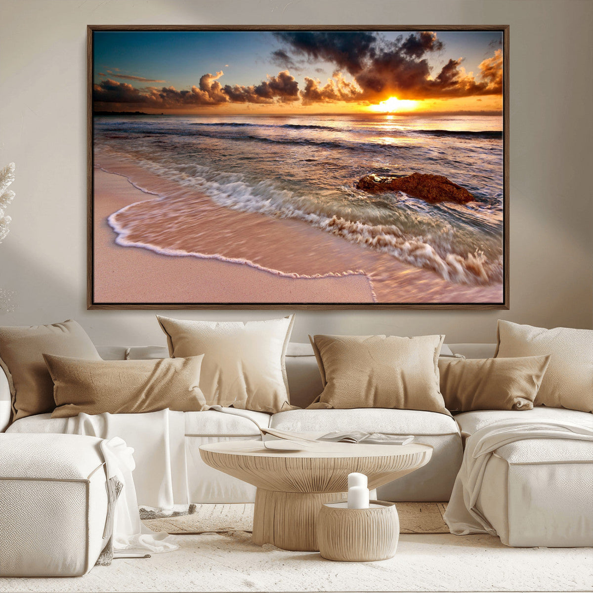 Sunset on Ocean Wall Art Canvas Print