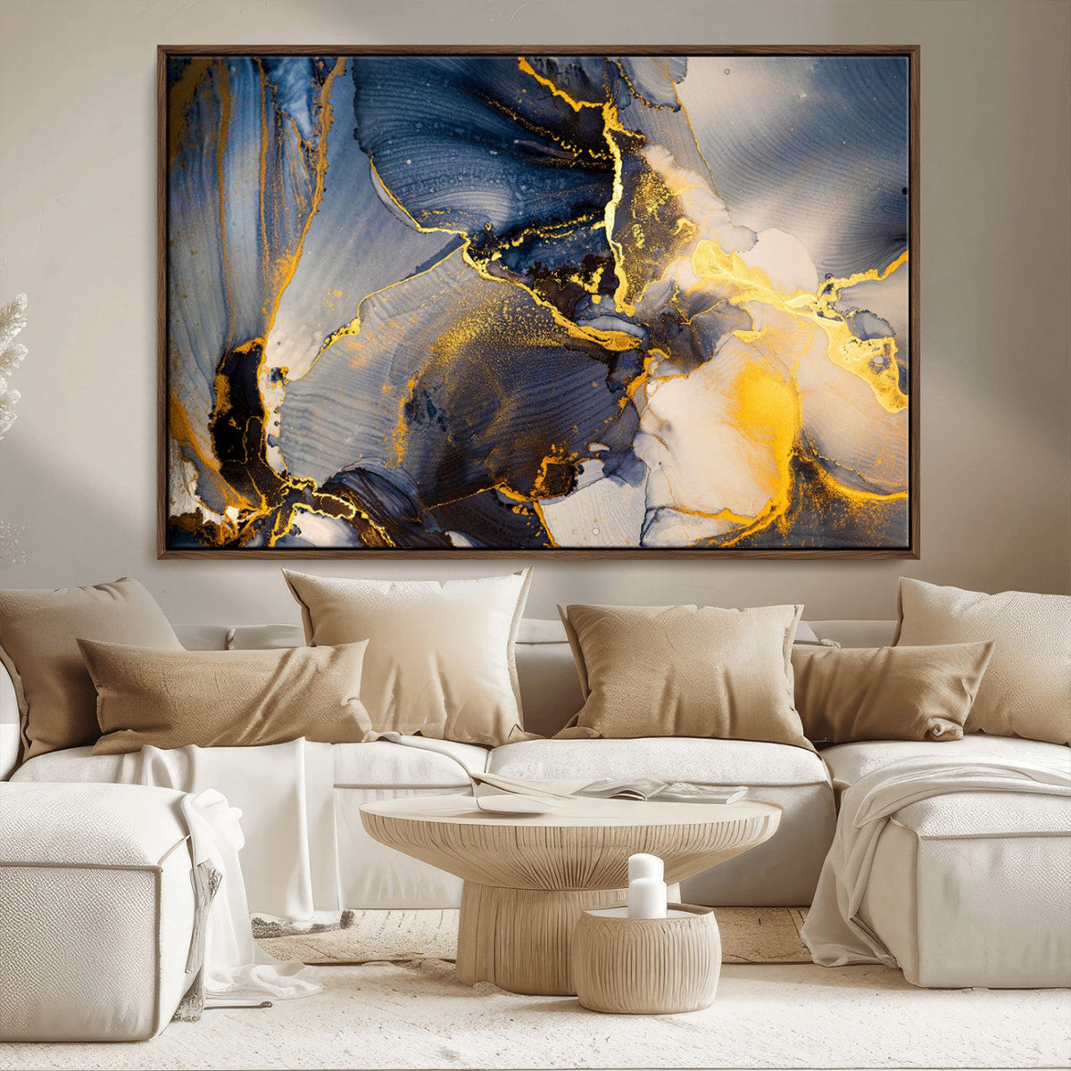 Large Abstract Wall Art Print -  Gold and Blue Abstract