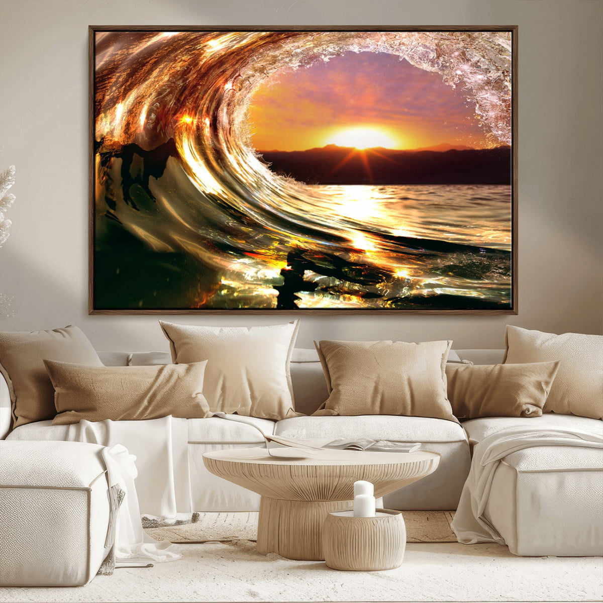 Golden Wave Sunset Triptych Canvas Art, Giclee Canvas Print