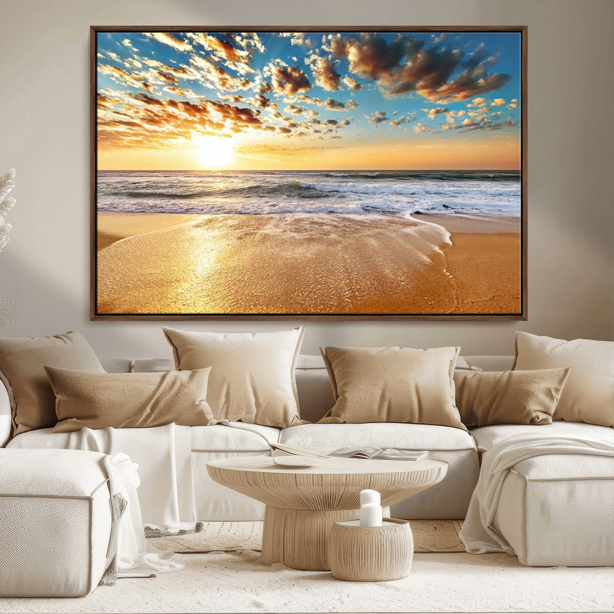 Golden Sunset Beach Print Canvas Wall Art, Giclee Canvas