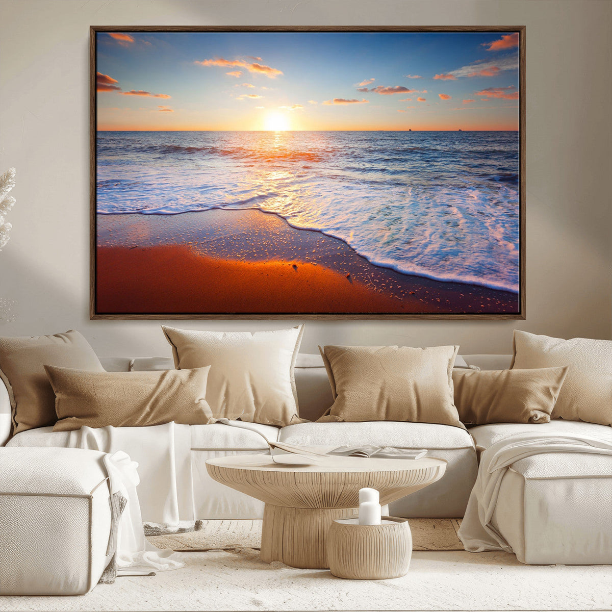 Tropical Ocean Sunset Wall Art Canvas Print, Golden Beach