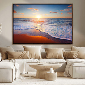 Tropical Ocean Sunset Wall Art Canvas Print, Golden Beach