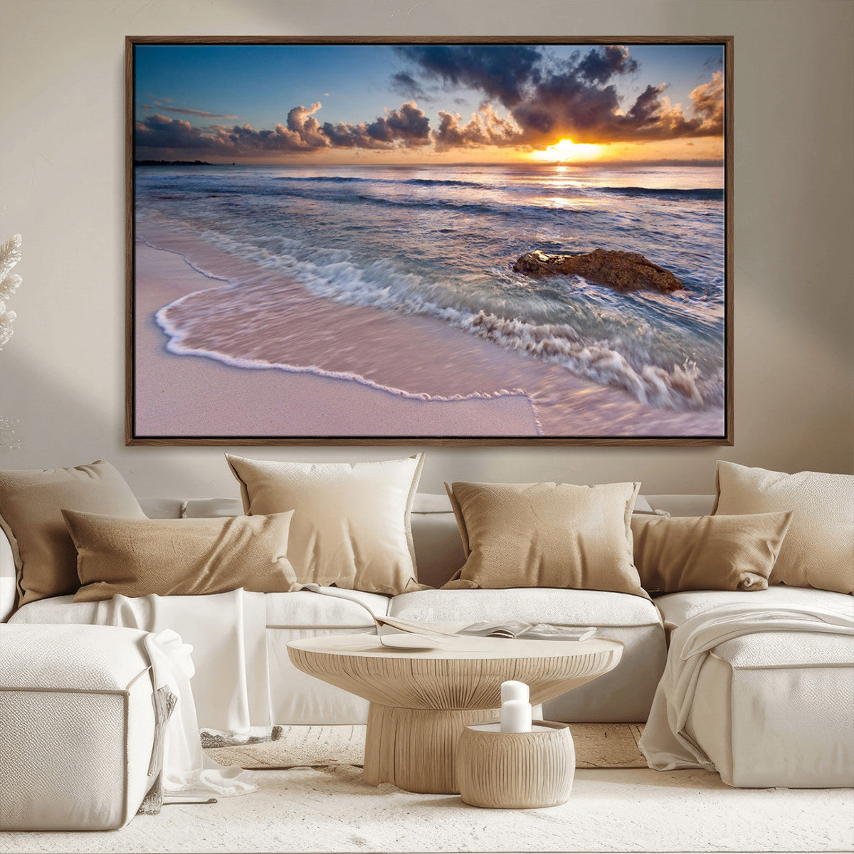 Sea Ocean Sunset Beach Wall Art Canvas Print
