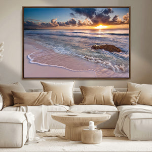 Sea Ocean Sunset Beach Wall Art Canvas Print