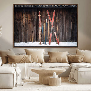 Vintage Ski Gear Canvas Print, Vintage Ski Gear Against