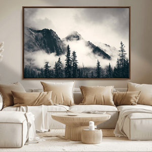 Large Foggy Mountain Forest Wall Art Canvas Print | Misty