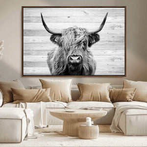 Scottish Highland Cow Cattle Art Print on Wood Background