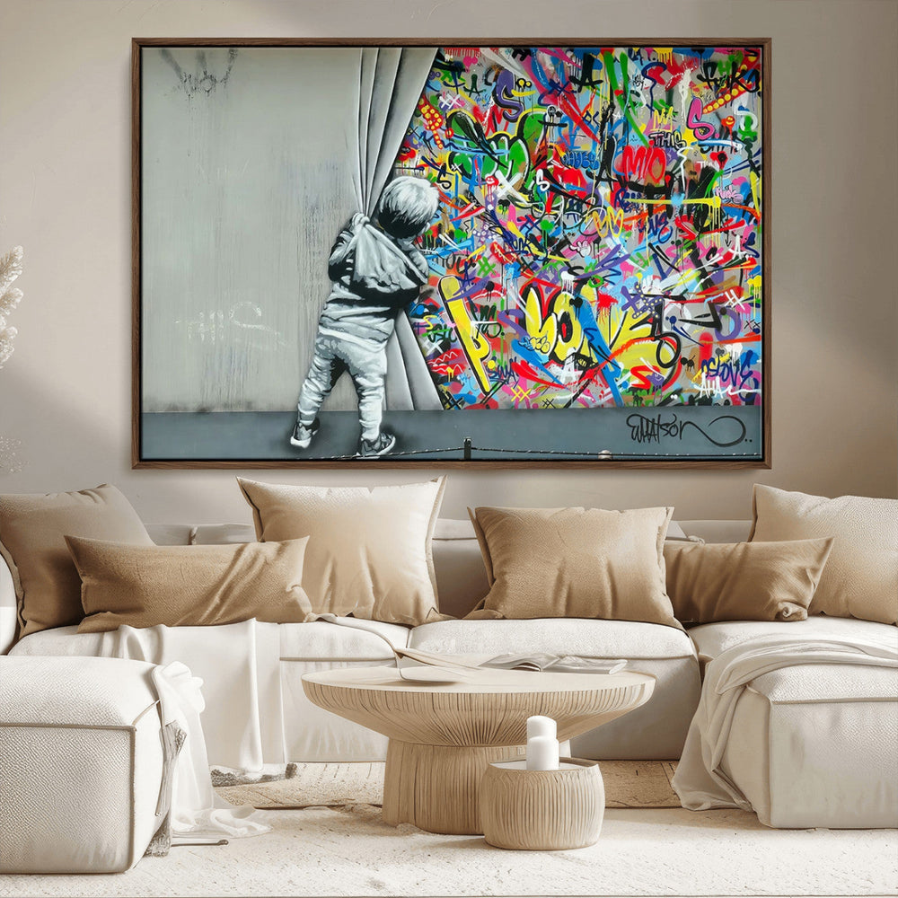 Banksy Colorful Street Graffiti Canvas Wall Art Print,