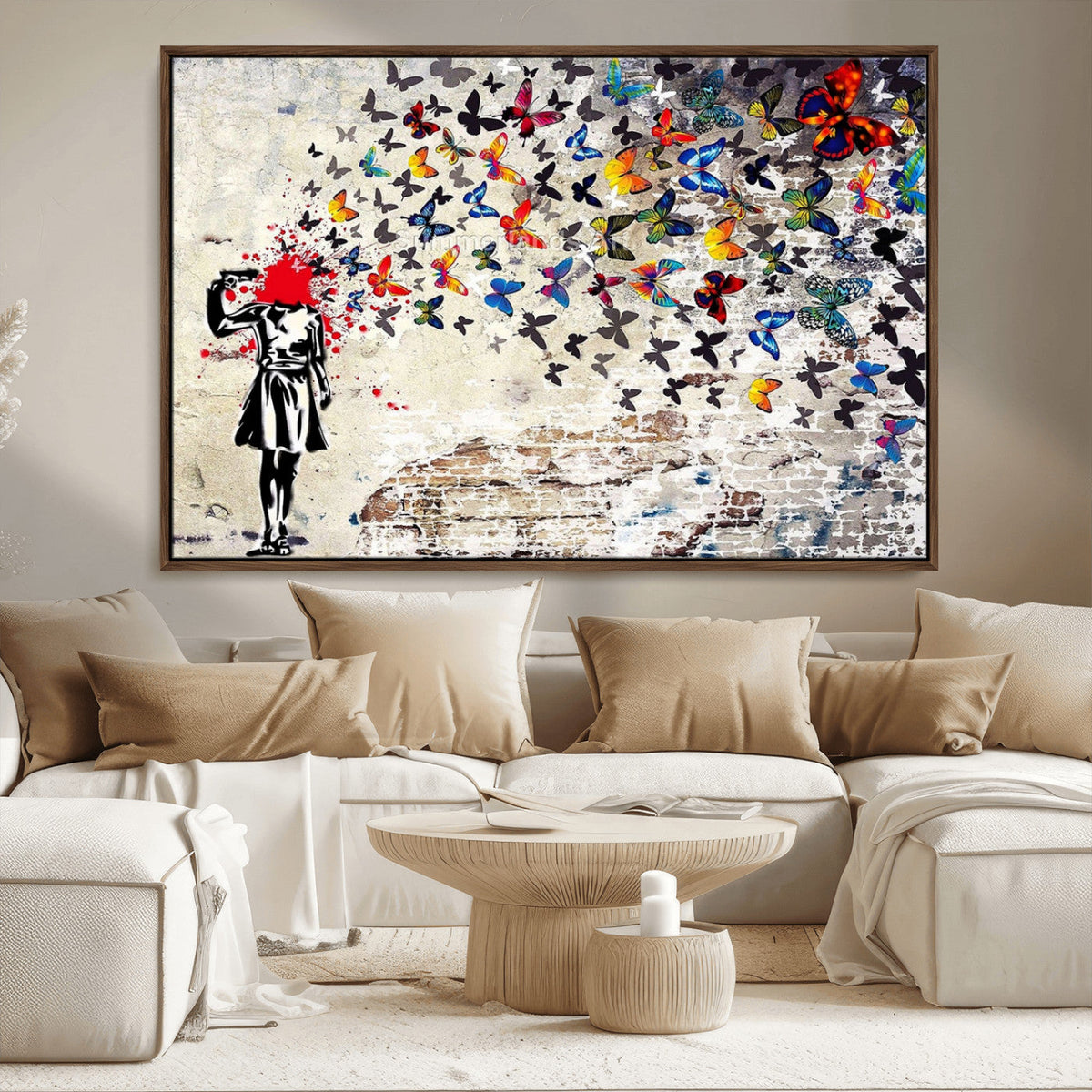 Banksy Art Butterfly Girl Explosion Canvas Art – Vibrant