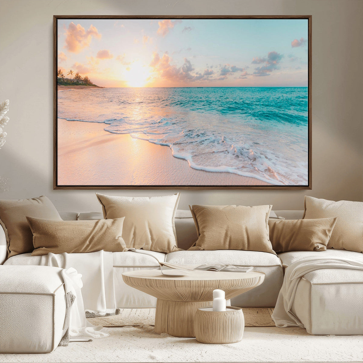 Beach Sunrise Wall Art, Coastal Seascape Canvas Print, Ocean