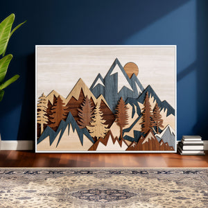 Woodland Mountain Landscape Triptych, Giclee Canvas Art for
