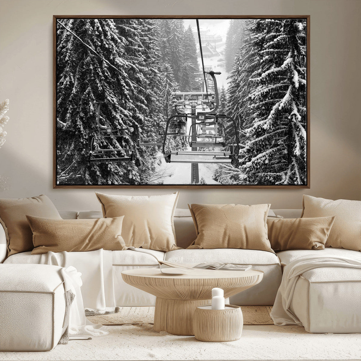 Winter Ski Lift Black and White Canvas Wall Art – Alpine