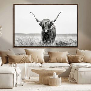 Highland Cow Canvas Wall Art – Majestic Beauty in Black and