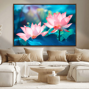 Pink Lotus Flower Canvas Wall Art | Vibrant Floral Wall