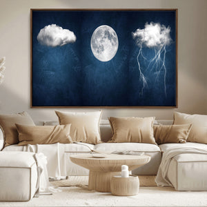 Dark Blue Cloud Art, 3 Piece Indigo Blue Wall Art, Aesthetic