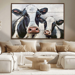 Vintage Baby and Mom Cattle Wall Art Canvas Print