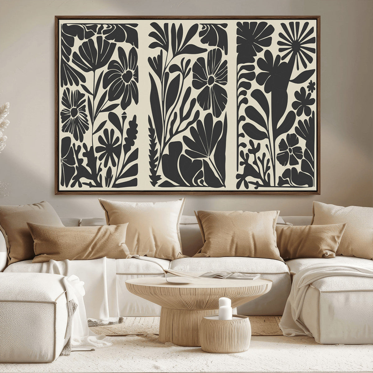 Modern Botanical Wall Art - Floral Black and White Canvas