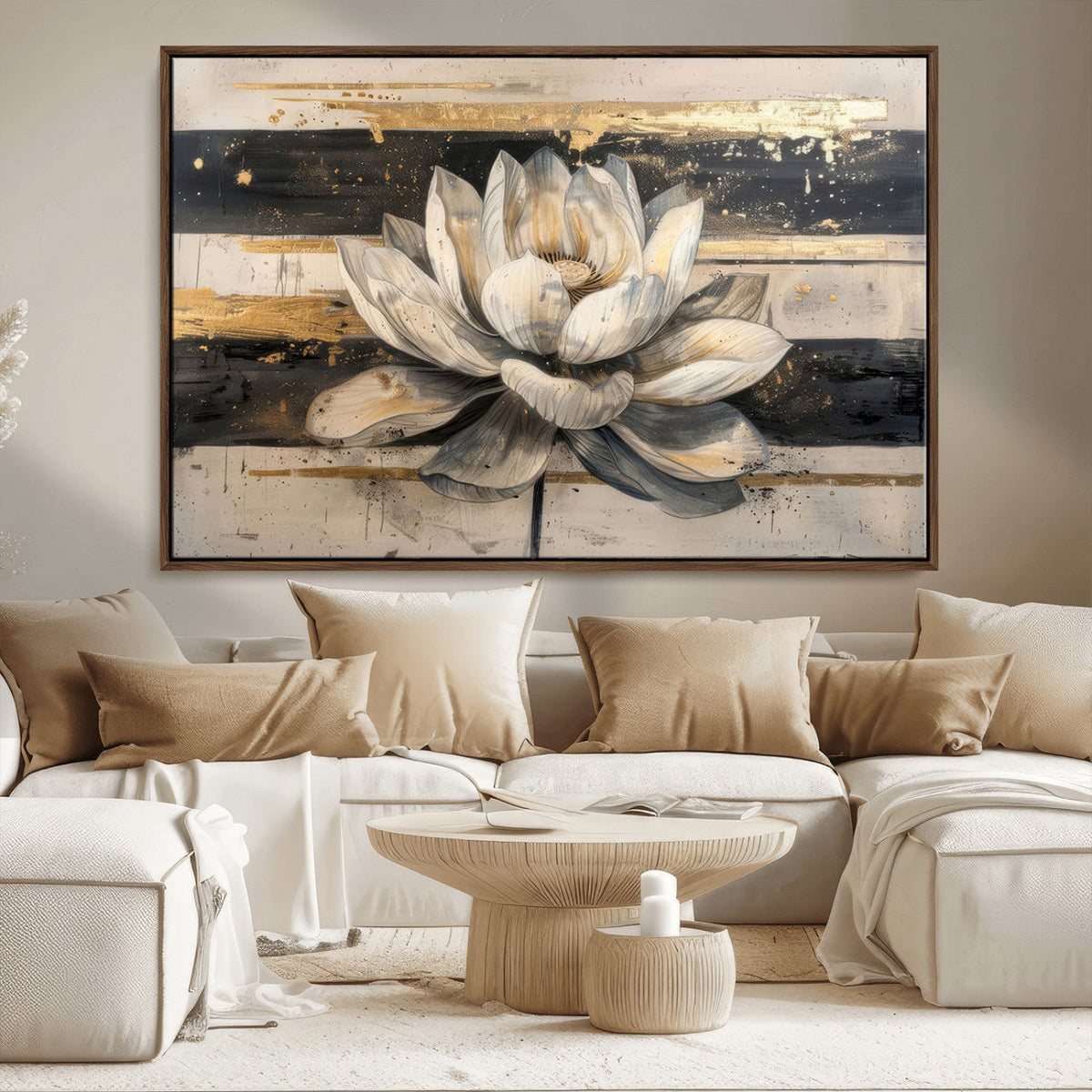 Lotus Flower Wall Art – Framed Abstract Floral Canvas