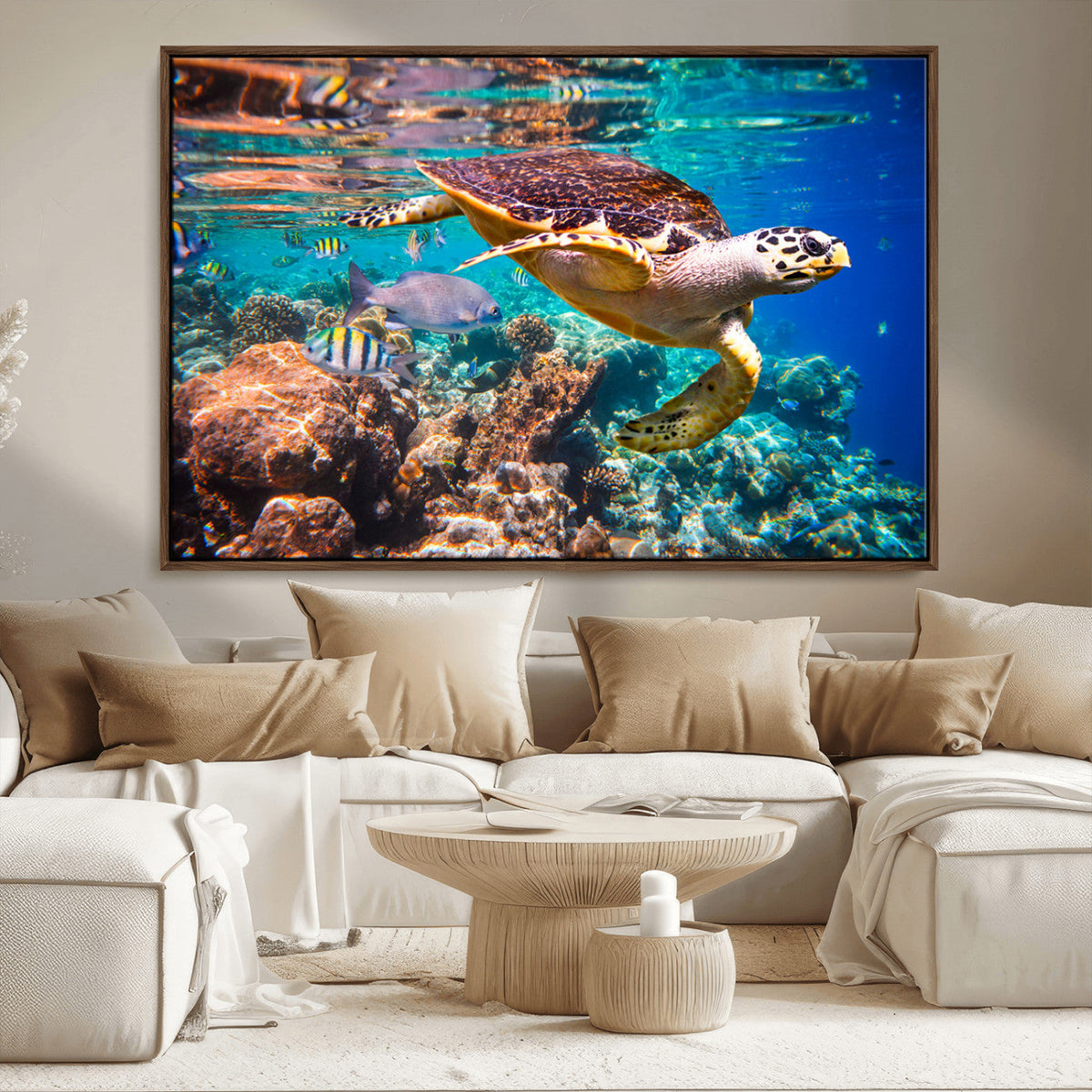 Sea Turtle Wall Art Canvas Print – Vibrant Ocean Coral Reef