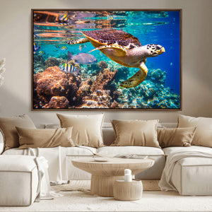 Sea Turtle Wall Art Canvas Print – Vibrant Ocean Coral Reef