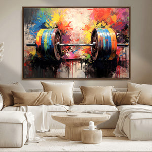 Weightlifting Barbell Art Triptych, Bold Abstract Fitness