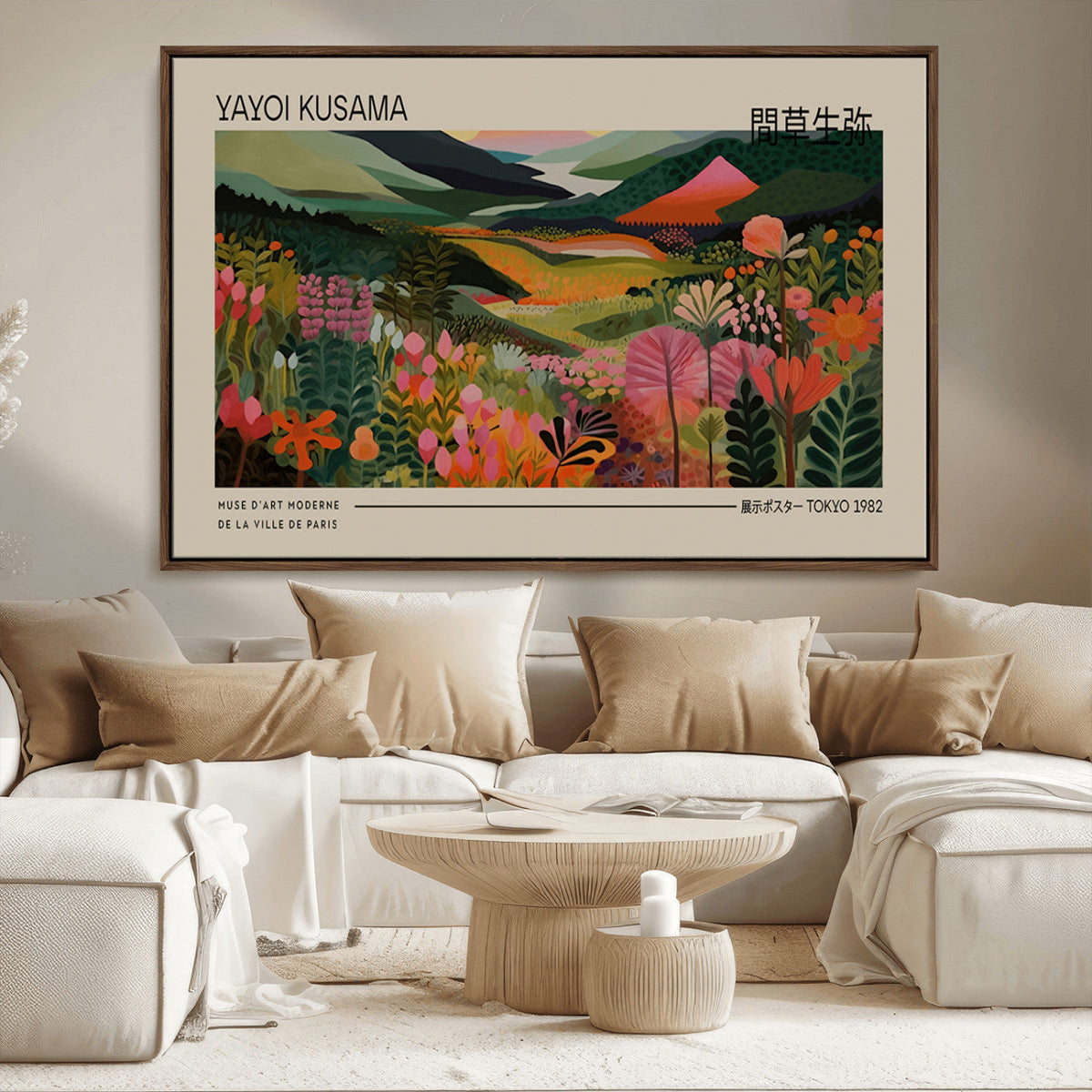Yayoi Kusama Landscape Canvas Print, Vibrant Floral Mountain