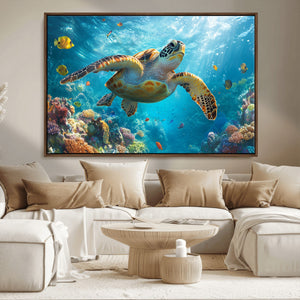 Sea Turtle Underwater Canvas Wall Art Print - Vibrant Ocean