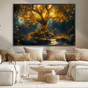 Golden Tree of Life Canvas Wall Art Print - Majestic Glowing