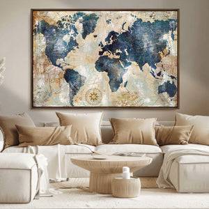 World Map Canvas Print – Framed Wall Art for Couples,