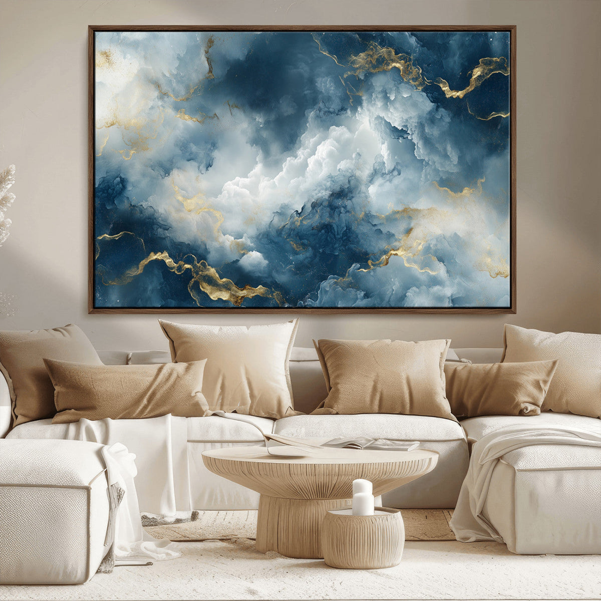Large Abstract Print - Luxe Blue and Gold Abstract Canvas