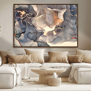 Abstract Blue and Gold Wall Art - Fluid Ink Artwork - Modern