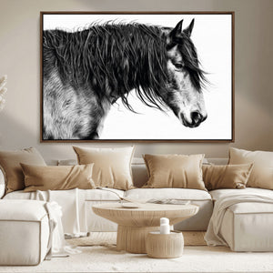 Majestic Horse Wall Art – Framed Black White Portrait Canvas